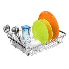Slideep Expandable Dish Drying Rack, Stainless Steel Over The Sink Dish Rack, in Sink or On Counter Dish Drainer with Stainless Steel Removable Utensil Holder