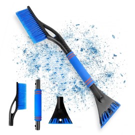 2-in-1 Extendable Car Snow Brush, Ice Scraper Car with Broom, Telescopic Snow Brush, Snow Brush and Ice Scraper, 60 cm with Warming, Stable Windscreen Scratcher, Car Snow Brush, Car Paint Friendly (B)