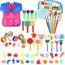 YZNlife 52 Pcs Kids Sponge Paint Brush Set With Waterproof Apron For Arts And Crafts