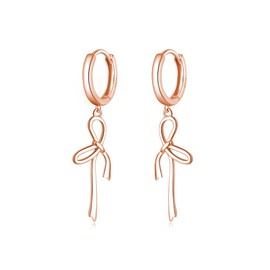 Reffeer Solid 925 Sterling Silver Bow Hoop Earrings Drops for Women Teen Girls Bowknot Hoop Earrings Ribbon Huggie (C-Rose Gold)