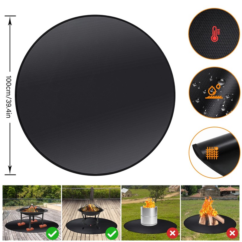 39" Inches Under Grill Mat, 3-Layer Thickened Fire Pit Mat,