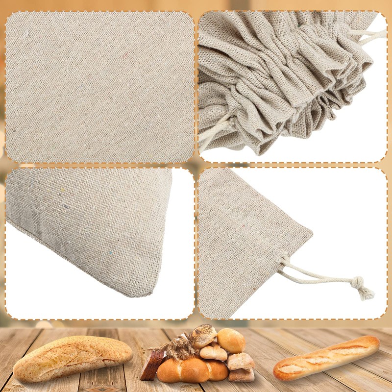 Woanger 8 Pcs Linen Bread Bag Burlap Drawstring Reusable Bread
