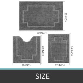 Bath Rugs Set 3 Pieces Bathroom Mat Soft Absorbent Plush Shaggy Soft Floor Non Slip Shower Bath Tub Machine Washable Charcoal