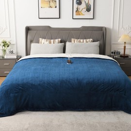 WOOMER [5-Year Warranty] Electric Blanket Twin Size,Durable Flannel and Soft Sherpa,Dual Control,62”×84” Heated Throw Blanket, 10 Heat Levels&0.5-12h auto-Off,Energy Efficient,ETL Certified