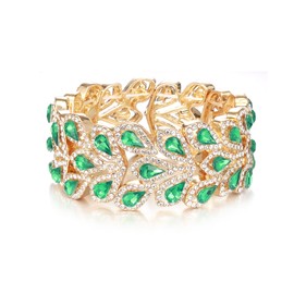 EVER FAITH Rhinestone Bracelet for Women, Sparkling Bridal Crystal Vintage Floral Leaf Adjustable Elastic Bracelet for Wedding Party Clear Silver Tone, Crystal