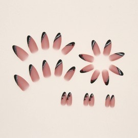 JUSTOTRY 24 Pcs Stiletto False Nails Medium with Jewels,Beige French Press on Nails Pattern,Fake Nails Short,Almond Stick on Nails for Women,Nails Fake Nail for Nails Art