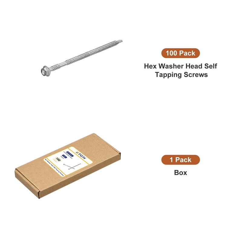 DTGN #12x4 Hex Washer Head Self Drilling Screws - 100Pack