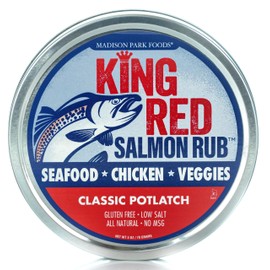 King Red Salmon Rub – Classic Potlatch Seasoning Dry Spice Blend - Grilled Salmon, Seafood and Veggies – All Natural, Gluten-Free, Keto, Low Salt and No MSG – 3oz Fresh-Sealed Pouch in Reusable Tin