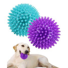 Pweituoet 3.5” Spike Dog Balls with Squeaky, Thicker and Durable, 2 Pack Dog Chew Toys Clean Teeth Training for Puppy Small Medium Large Dogs, Dog Ball Toys for Aggressive Chewers