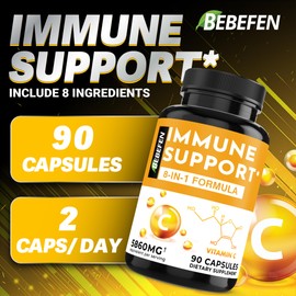 Immune Support Supplement with Zinc | Vitamin C, D6, B | Elderberry | Ginger | Turmeric | and Quercetin - 8in1 Immunity Supplement - 90 Capsules