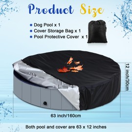 Motionchic Foldable Dog Pool with Round Pool Cover Collapsible Dog Pet Pool Hard Plastic Swimming Pool Puppy Wading Bathing Tub Portable Kiddie Pool for Indoor Outdoor Pets Cats Kids (63 x 12 Inch)