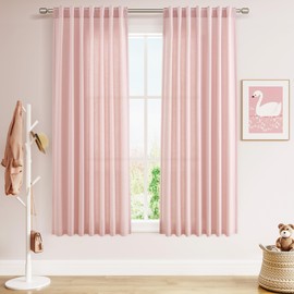 Cortinas rosadas de 63 pulgadas de largo, juego de 2 paneles para sala de estar, recámara, filtrado de luz, cortinas de lino para cocina, ventanas y barra, bolsillo trasero, cortina transparente para
