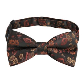 Alizeal Mens Floral Pattern Pre-tied Bow Tie, Pocket Square and Cufflinks Set, Black+Burgundy+Orange