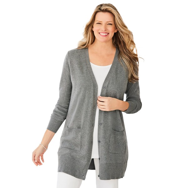 Woman Within Women's Plus Size Perfect Longer-Length Cotton Cardigan -