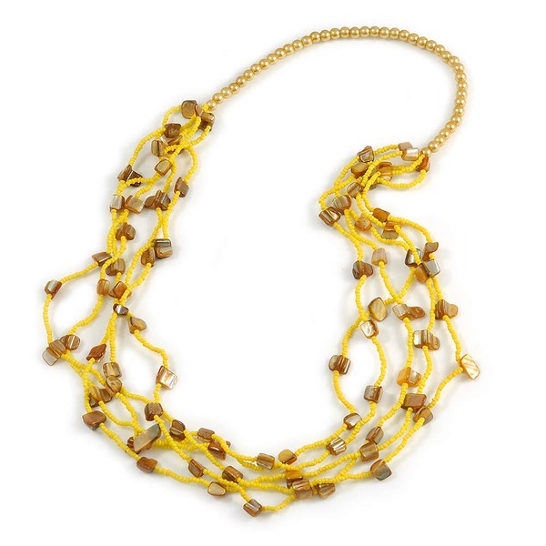 Avalaya Multistrand Yellow Shell/Glass Bead Long Necklace/ 76cm L