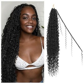 Boho Goddess locs Crochet Hair : 8 Packs Pre Looped Bohemian Faux Locs Crochet Hair Extensions for Black Women,24 Inch with 3 flying Curls（(24 Inch, 1B)