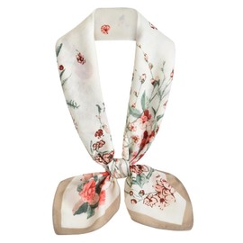 Rcrawica Large Silk Feeling Hair Scarf Bandanas for Women Elegant Silky Satin Neck Scarves 35inches Square Hair Sleeping Wrap (14 S14 White flower)