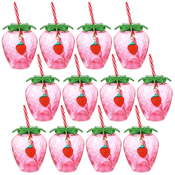 LemonRoad 12 Pcs 17 oz Strawberry Shaped Cups with Lids