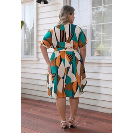 Nemidor Womens Casual Plus Size Summer Boho Floral Print Swing Midi Dress with Pockets NEM306(22,Green Yellow)