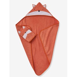 Vertbaudet Bath Towel and Wash Mitt Set 100 x 100 cm Orange Fox