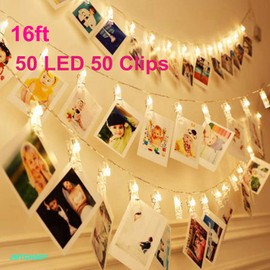50 LEDs 50 Photo Clips String Light Battery Powered Decoration For Home Bedroom Indoor Christmas Party Decoration for Photo Picture Hanging display,3AA Battery Operated (16ft Warm White)