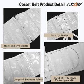 SUOSDEY Jacquard Corset Belt for Women Underbust Boned Lace Up Bustier Waspie Belt Renaissance Steampunk Pirate Corset
