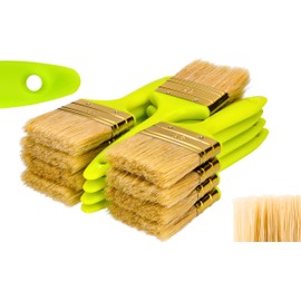 ToolSpace Set of 12 flat brushes, 63 mm, flat brush, ergonomic plastic handle, natural bristles with synthetic bristle mix, dense bristles, for all types of colours.