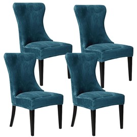 RHYII Velvet Dining Chair Cover Set of 4, Wingback Chair Cover Slipcover Strength Removable Washable Reusable Armless Protector Cover for Dining Room Banquet Home Decor Deep Teal