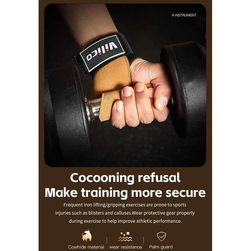 Leather Weight Lifting Gloves Wrist Straps for Weightlifting, Adjustable Weight