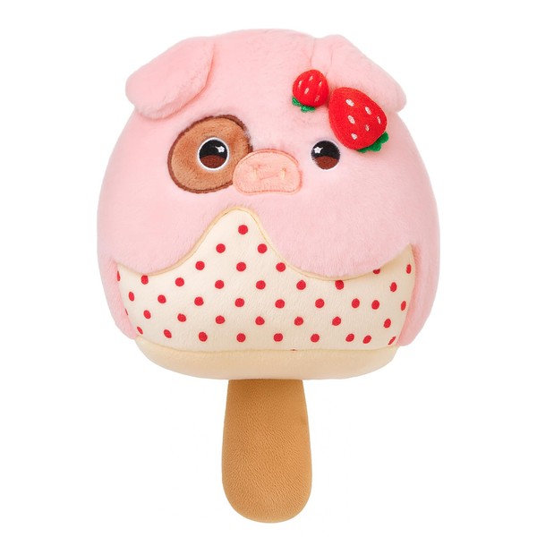 Mushymallow Strawberry Ice Cream Plush Pillow with Adorable Pig Topping