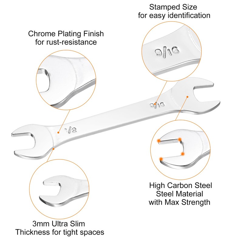 sourcing map 2pcs Thin Open End spanners SAE, 1/2x9/16 Inches,