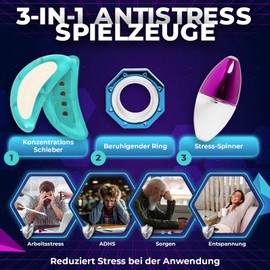 Lelice Fidget Toys Set of 3 | Promotes Focus & Relaxation | Anti-Stress Toy for Adults & Teenagers (Ideal for ADHD) - ABS & Magnetic, Includes Spinner, Slider, Ring