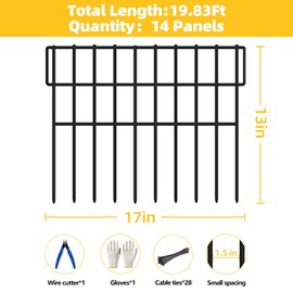 ULIOK 14 Panels Animal Barrier Fence, Garden Fence Animal Barrier 19.83ft(L) x 13in(H) No Dig Fences for Dog Fencing Rabbit Fencing Ground Defense, Rustproof Metal Fences Border for Outdoor Yard
