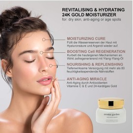 Gold Moisturiser - 24K Gold Moisturising Cream & Day Cream Against Dry Skin & Wrinkles - Organic Anti-Ageing Cream with Gold, Hyaluronic Acid, Argan Oil & Immortelle - Revitalised with 80 Nutrients 50 ml