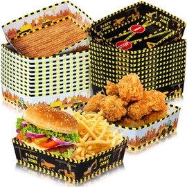 Mifoci 48 Pcs Construction Party Paper Food Trays Excavator Birthday Decorations 5 lb Large Boats Snack Serving Trays Truck Theme Birthday Party Supplies for Baby Shower(Yellow)