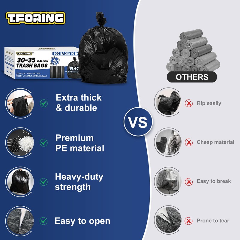 T.FORING 30-35 Gallon Trash Bags Heavy Duty 1.5 Mil -