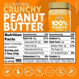 Crazy Richard's 100% All-Natural Crunchy Vegan Peanut Butter with No Added Sugar and Non-GMO (16 Ounce, Pack of 6)