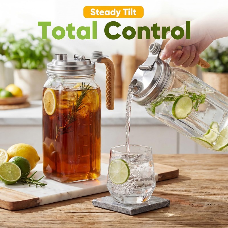 2 Pack 64 oz Glass Mason Jar Pitchers with Lids,