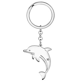 WEVENI Dolphin Keyring Whale Key Chain Rings Jellyfish Charms for Women Girls Ocean Animals Lovers (Silver Plated Dolphin)