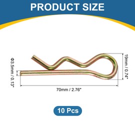 uxcell 10 Pcs Hitch Pin Clip, 3.5mm x 70mm R Clips Colored Zinc Spring Steel Retaining Wire Hair Pins Cotter Pin Assortment Kit Clips for Trailer Tractors Mower Carts Truck Pin Clip