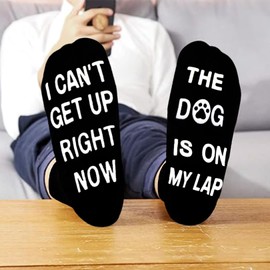 Novelty Socks for Men I Can'T Get Up Right Now, The Dog Is On My Lap Unisex Cotton Long Stockings Non-Slip Funny Socks Gifts for Dad Husband Grandpa Gift Ideas for Birthday Fathers Day Christmas