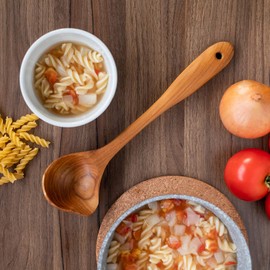 FAAY Duck's Tail Ladle, Serving Ladle, Cooking/Kitchen Ladle | 100% Eco Friendly Server Gravy Ladle, Teak Wood Kitchen Tool, Hand Carved Wood Unique Grain Ladle