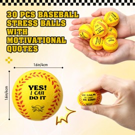 Blulu 30 Pieces Mini Softball Stress Balls with Motivational Quotes Baseball Party Favors Sport Squeeze Foam Balls Yellow Baseball Fidget Toys for Anxiety Relief Birthday Gift Carnival Party Supplies