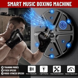 Music Boxing Maching, Wall Mounted Boxing Machine for Adults Kids, Bluetooth Smart Boxing Trainer with Boxing Gloves, Electronic Boxing Workout Equipment Target for Home Gym, 9 Modes & 9 Speeds