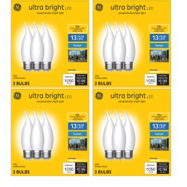 GE (12 Bulbs) GE Ultra Bright LED Light Bulbs, 100W, Daylight Candle Lights,