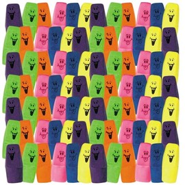 Bright Neon Funny Face Pencil Top Erasers - 1.25" (Pack of 144) - Eye-Catching & Durable Eraser Toppers - Perfect for Kids, School Supplies, and Party Favors
