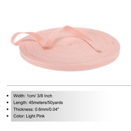 PATIKIL Cotton Webbing Tape, 10 mm x 45 m, Bias Tape, Cotton Seam Tape, Twill Tape, Hemming Tape, Fabric Tape, Woven Tape for Sewing for DIY Crafts, Knitting Packaging, Light Pink