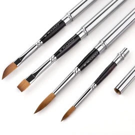 Sable Travel Watercolor Brushes, 4pcs Professional Sable Watercolor Paint Brushes for Artists - Pointed Rounds Dagger Flat for Watercolor Acrylics Inks Gouache Painting