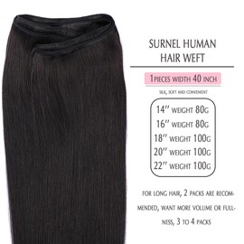 SURNEL Weft Hair Extensions Human Hair Natural Black Remy Hair Extensions 18inch Weft Hair Extensions 100 Grams(W#1B,18)