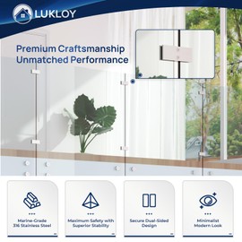 LukLoy 1 Pack Marine Grade Stainless Steel 316 Railing Glass to Glass Clamp, Corrosion Resistance Bracket for Coastal Outdoor Balustrade Railing Pool Fence (1, 180 Degree)